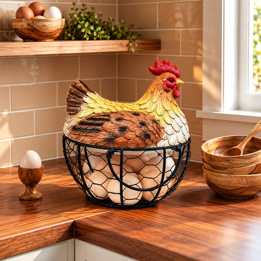 Decorative Hen Egg Basket with Lid – Multi-Purpose Storage Basket