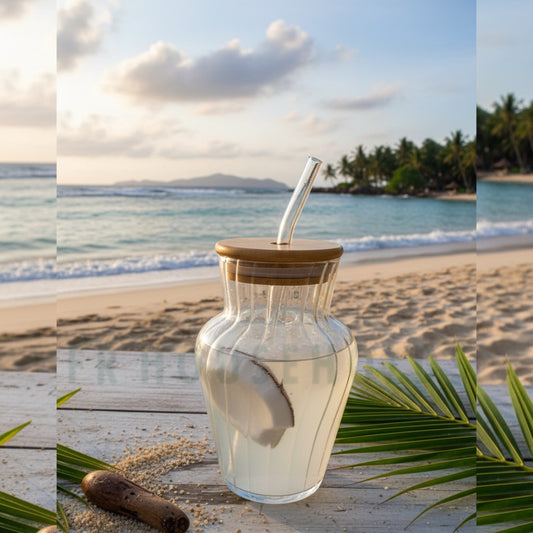 400ml MACCHIATO Serving Glass with Bamboo Lid & Straw – Stylish Eco-Friendly Coffee Tumbler