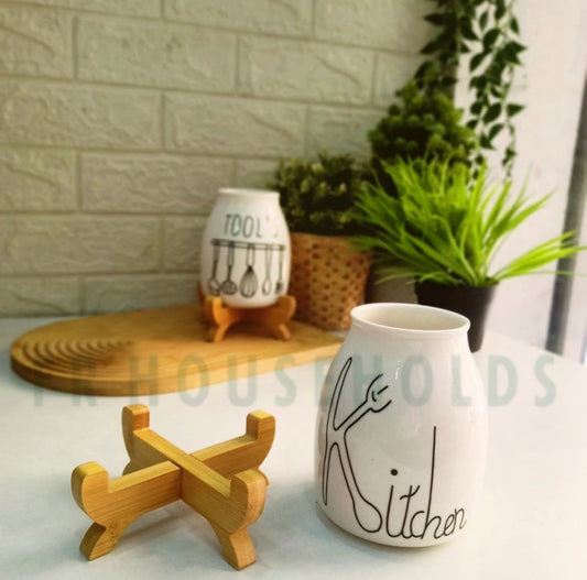 Porcelain Spoon Holder with Wooden Stand
