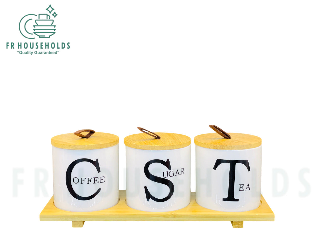 3-Piece Porcelain Airtight Jar Set with Real Bamboo Wood Stand