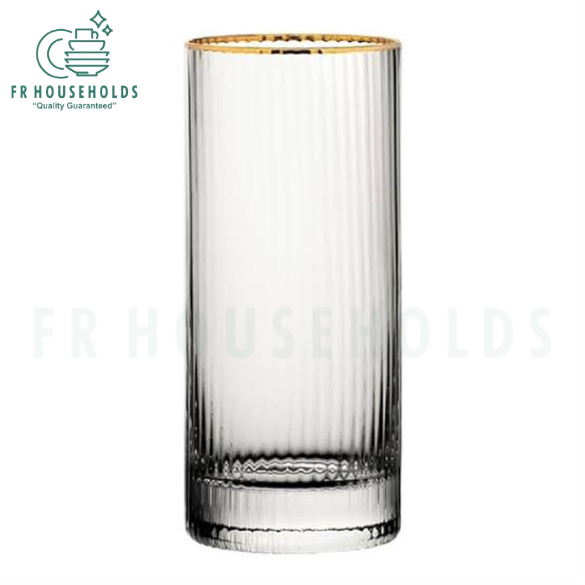 Ribbed Gold Rim Crystal Glass Set - 450ml - 6PC
