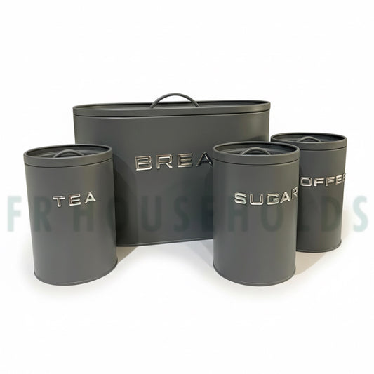 Premium Metal Bread Box Set with Tea, Coffee & Sugar Jars – Modern Kitchen Storage Set