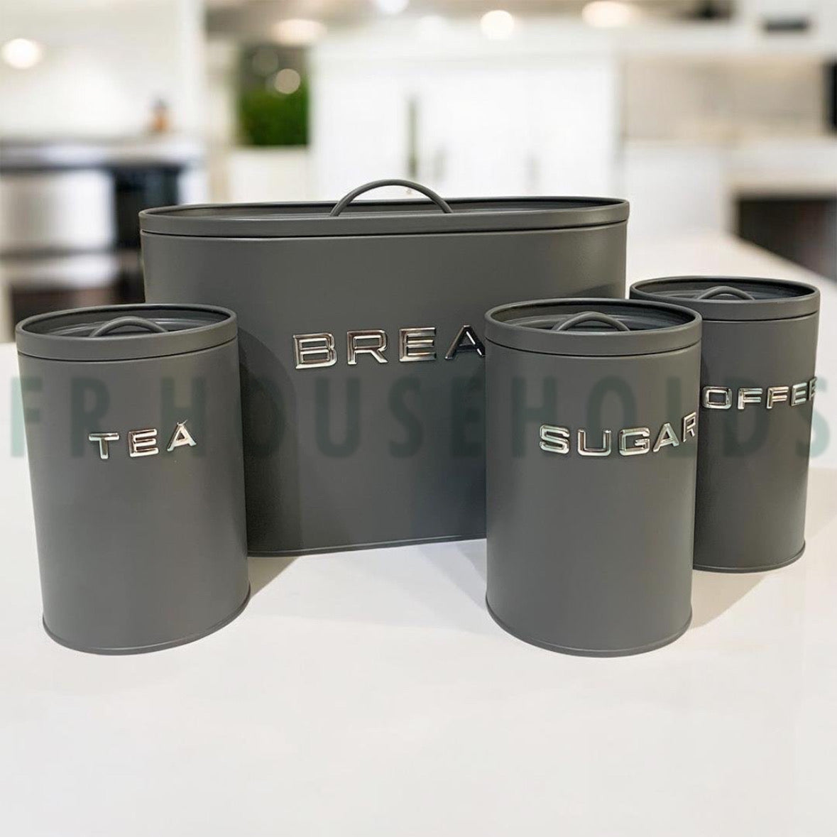 Premium Metal Bread Box Set with Tea, Coffee & Sugar Jars – Modern Kitchen Storage Set