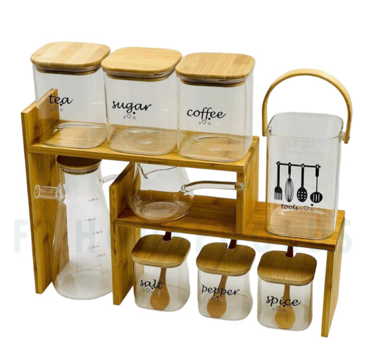 9-Piece Complete Kitchen Organiser Stand Set | Bamboo Rack