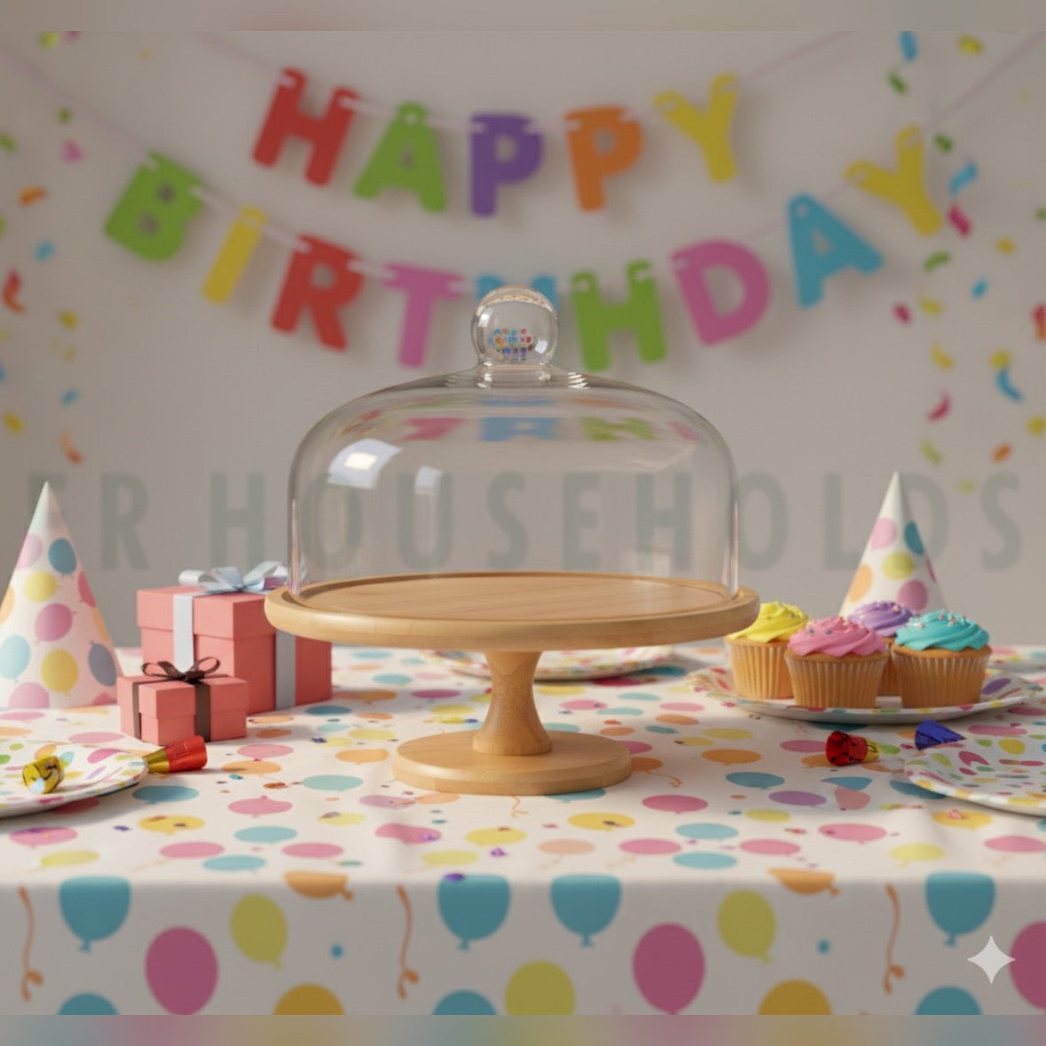 Wooden Revolving Cake Stand with Glass Dome