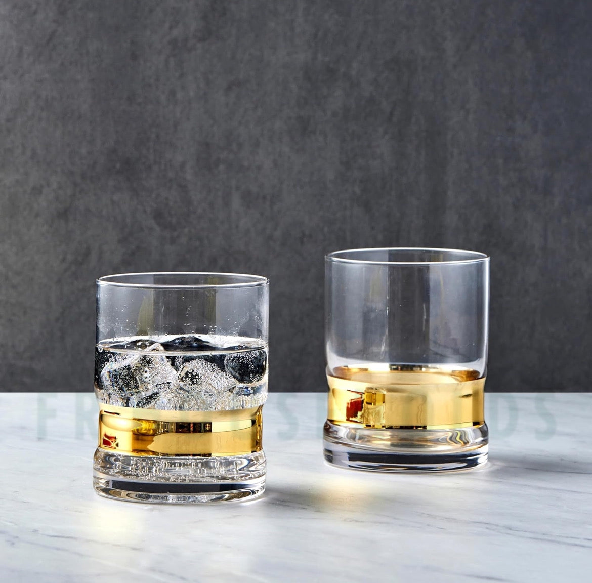 Personalised Crystal Wide Gold Rim Base Tumbler Glass | 350ml/12OZ - 6PC
