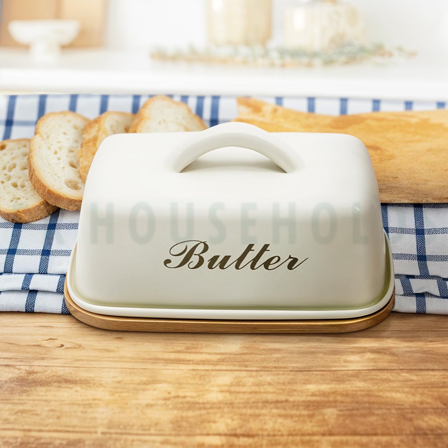 Metallic Airtight Butter Dish with Wooden Base – Stylish & Functional Kitchen Storage