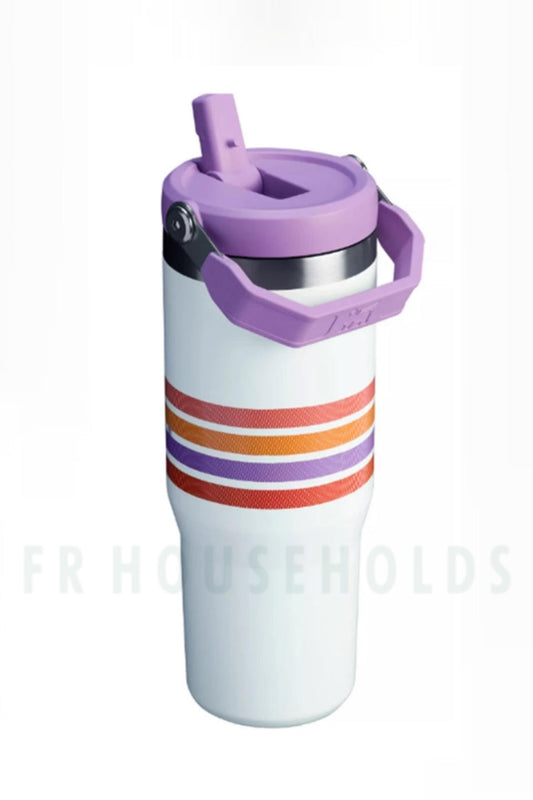 THE VARSITY ICEFLOW™ FLIP STRAW TUMBLER | 30 OZ (Cream Lilac Stripe)