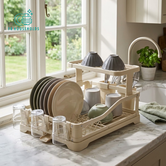 2-Tier Aluminium Dish Drying Rack with Cutlery Holder