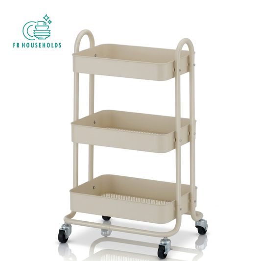 3-Tier Aluminium Rolling Utility Cart with Mesh Baskets