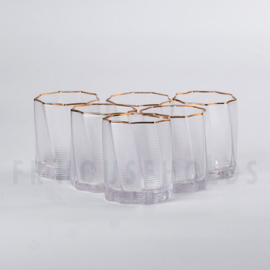 Horizontally Ribbed Drink Glass with Gold Rim | 300ml - 10OZ