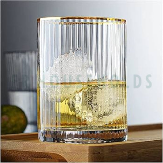 Ribbed Gold Rim Crystal Glass Set - 250ml/9oz - 6PC