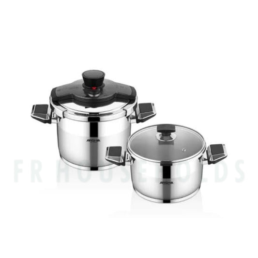 Arshia Stainless Steel Twin Pressure Cooker 4L+7L Gray