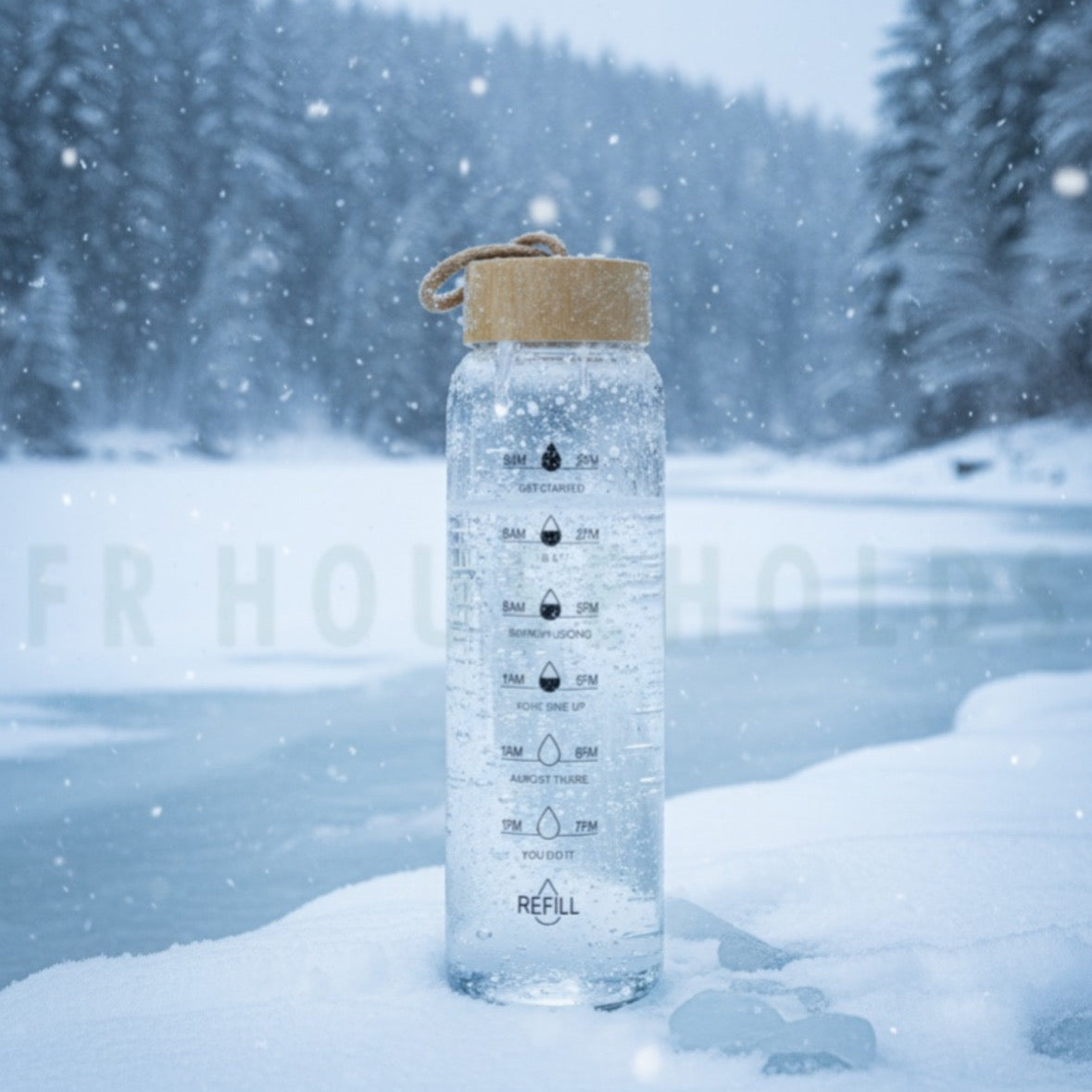 1200ml Glass Water Bottle with Time Markings & Bamboo Lid – Motivational Hydration Tracker