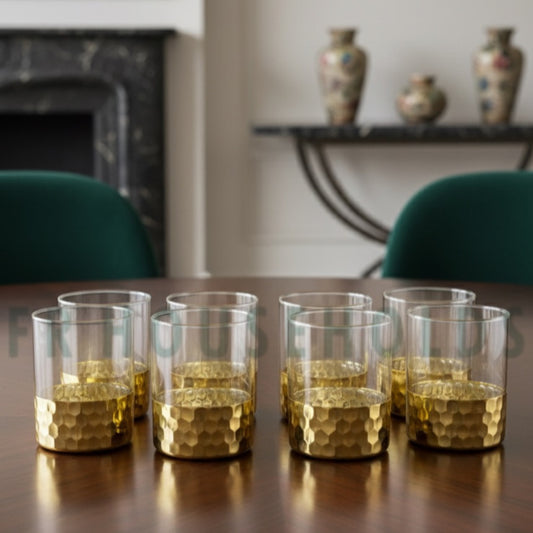 Luxury Golden Hammered Design Glass Set 6pc – Premium Drinking Glasses for Water, Juice, Cocktails & Beverages