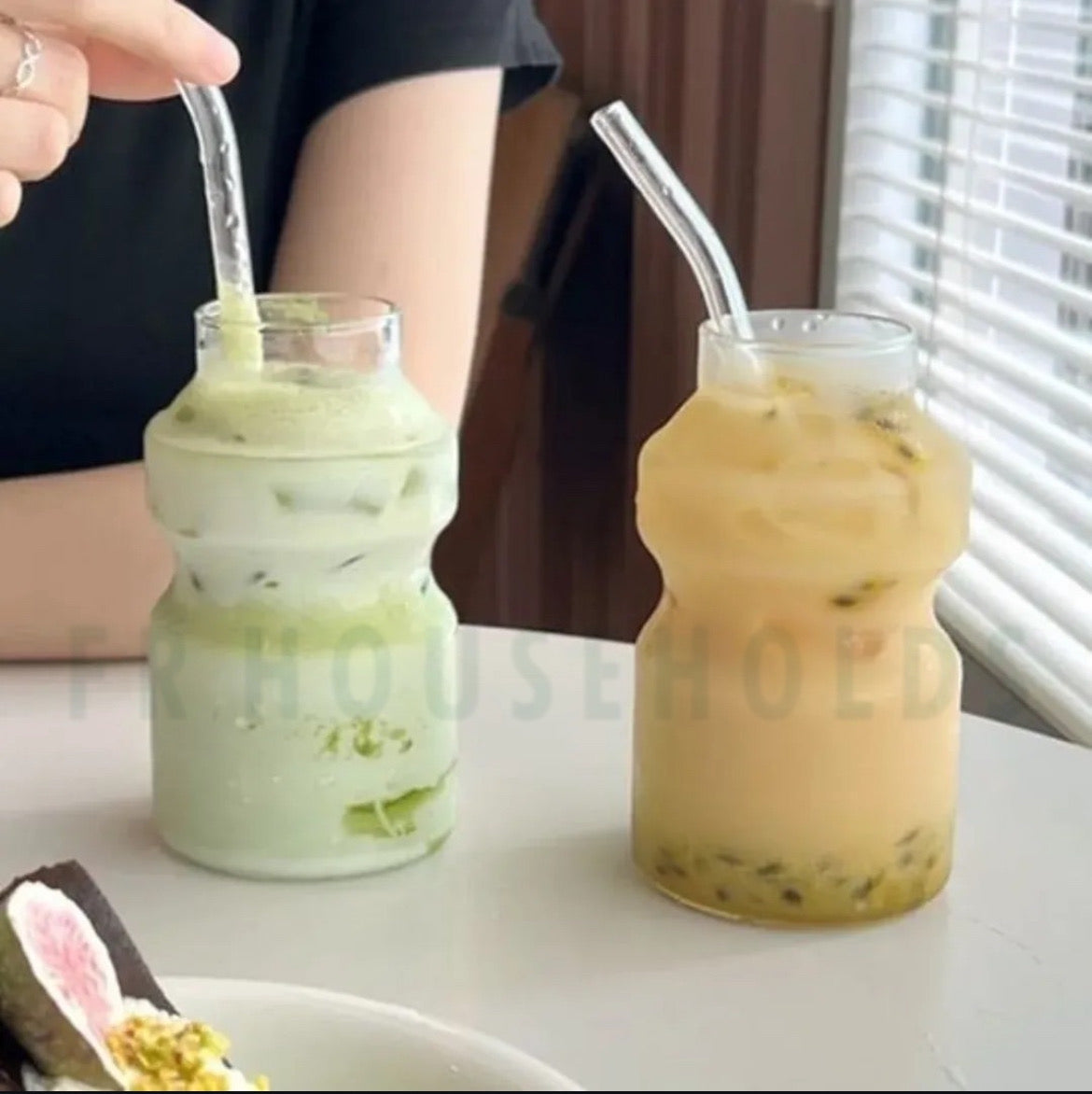 Milk Bottle Beverage Glass with Glass Straw - 500ml