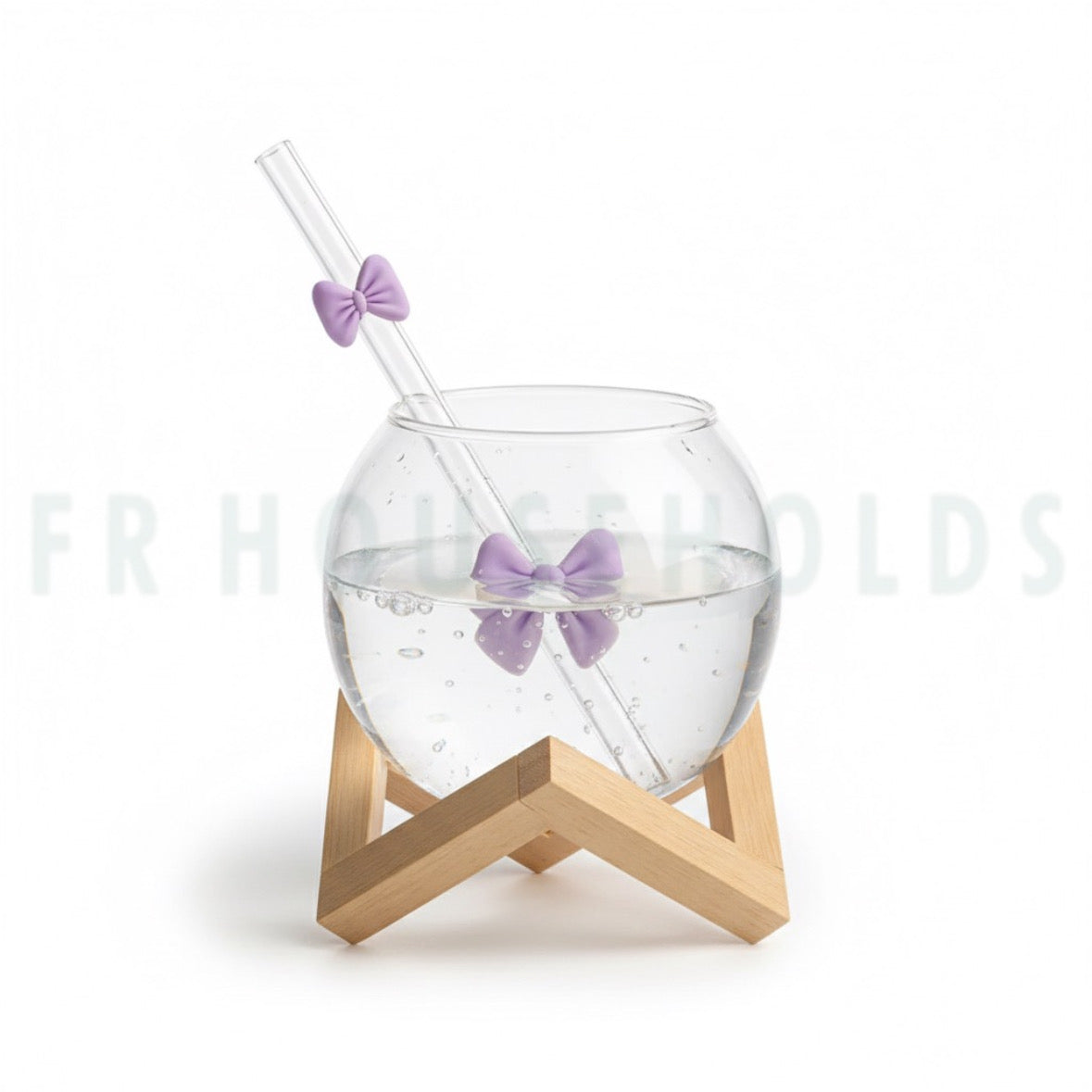 Bow Lunar Glass with Wooden Stand – Aesthetic Glass Cup with Premium Wooden Holder (Assorted Colors)