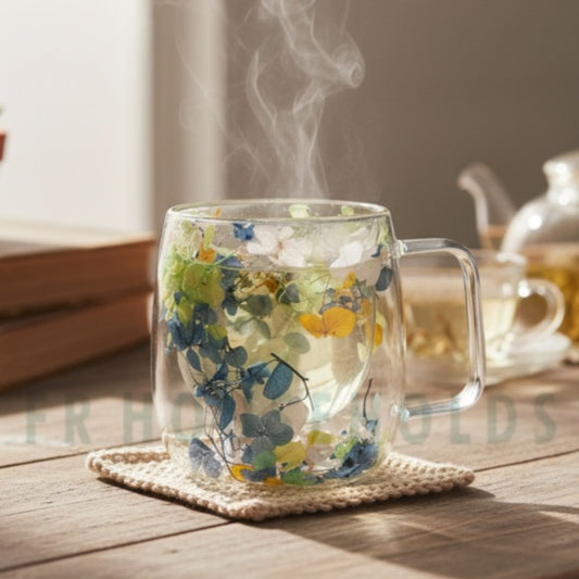 400ml | Double Wall Dried Flower Mug – Aesthetic & Elegant Glass Mug