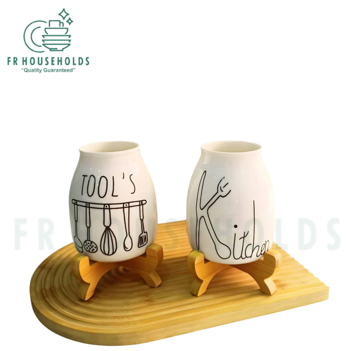Porcelain Spoon Holder with Wooden Stand