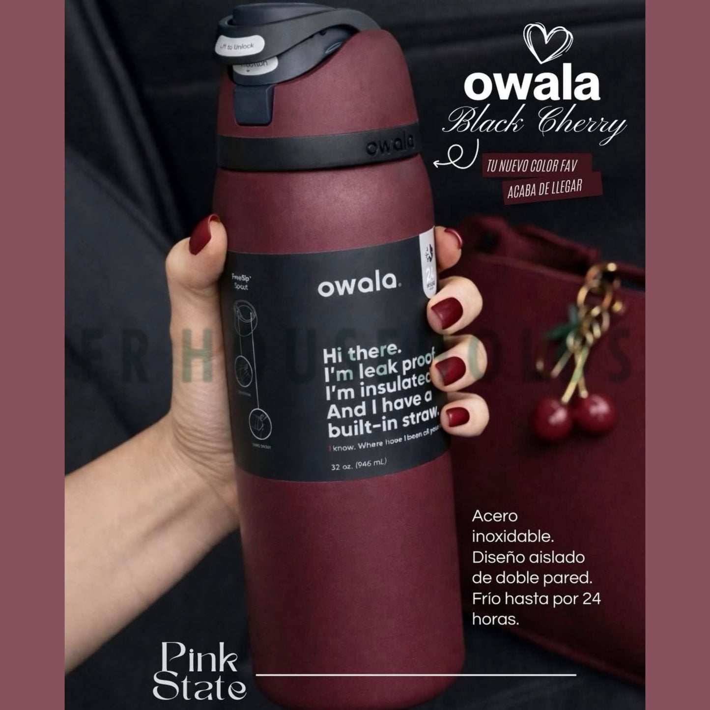 Owala FreeSip® Water Bottle - 32oz | Black Cherry
