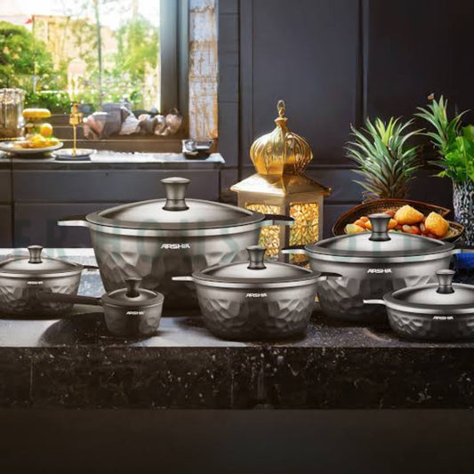 Arshia 12-Piece Gray Diamond Cookware Set | Granite