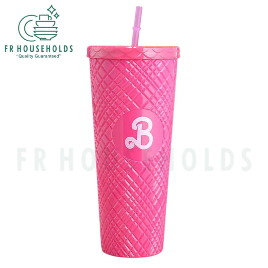 Acrylic Barbie Theme Tumbler with Straw | 2pcs Set | 700 ML | Airtight & Leakproof | Secure Cap | Pink Color | Box Packing