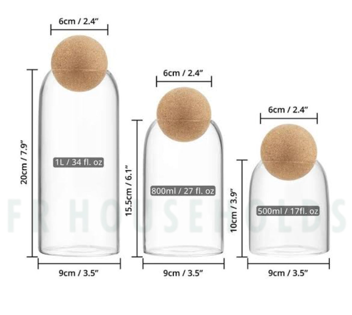 3-Piece Glass Jar Set with Cork Ball Tops – Natural Elegance for Your Storage Needs