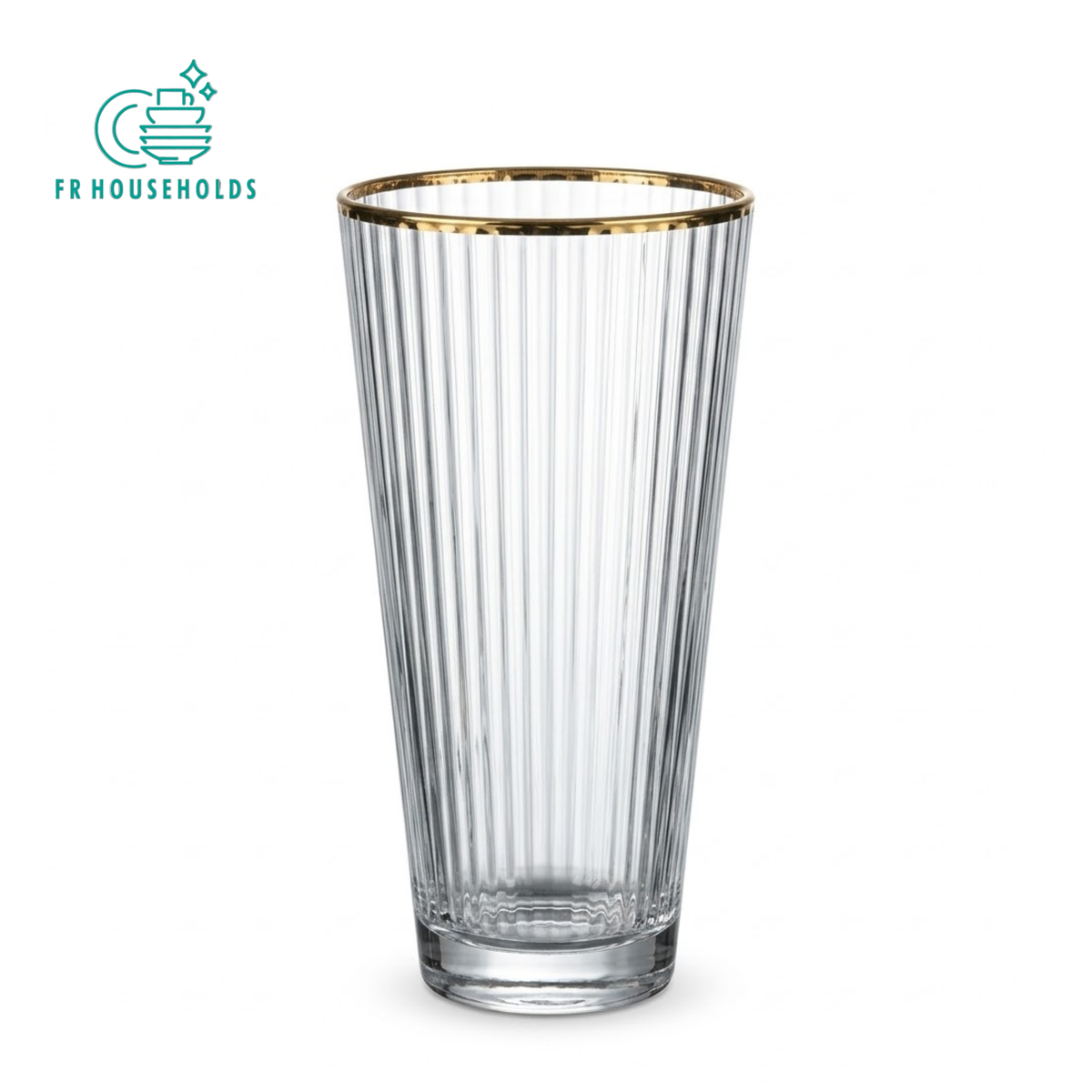 Ribbed Glass Tumbler with Gold Rim