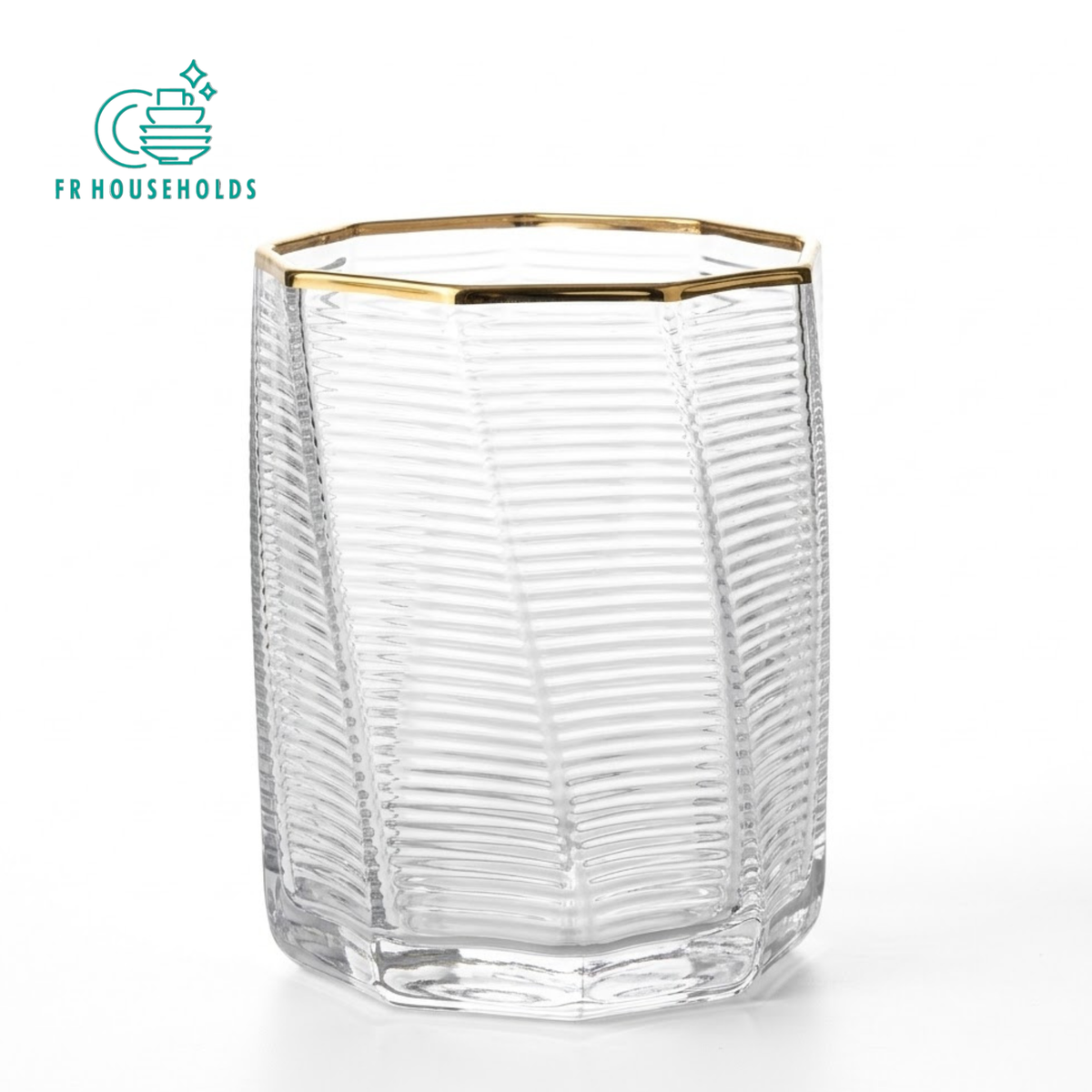 Geometric Faceted Glass Tumbler with Gold Rim
