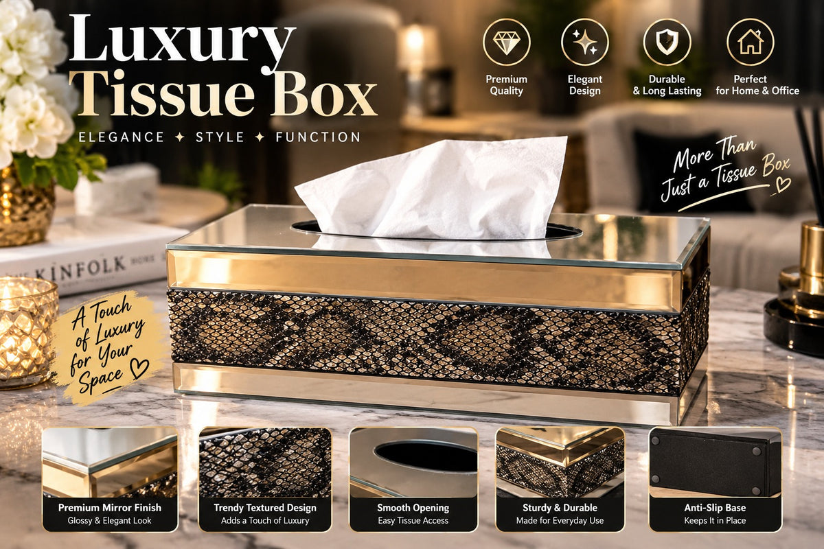 Luxury Textured Tissue Box with Mirror Finish
