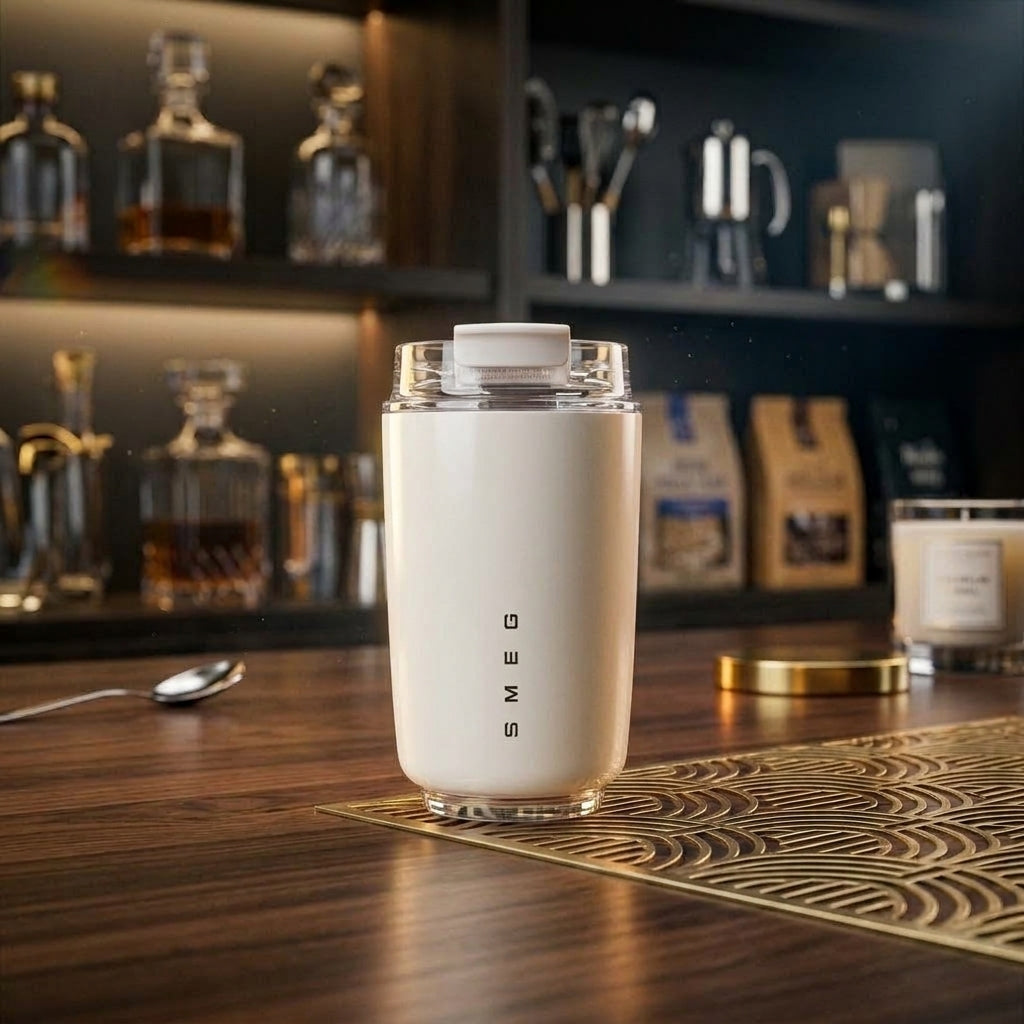 SMEG Style Transparent Lid Insulated Coffee Travel Mug (320ml)