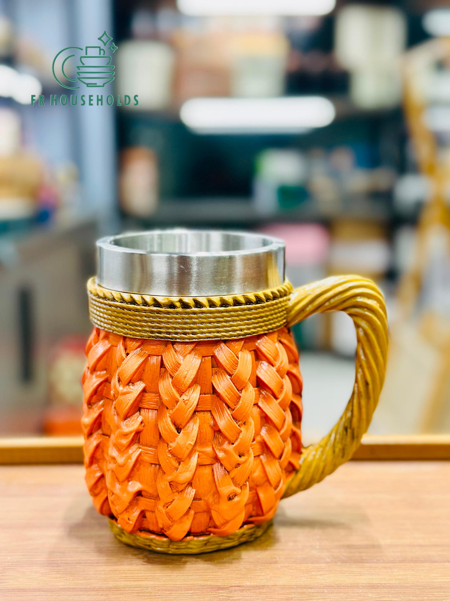 Edinburgh Signature Woven Rattan Style Stainless Steel Coffee & Tea Mug | FR HOUSEHOLDS