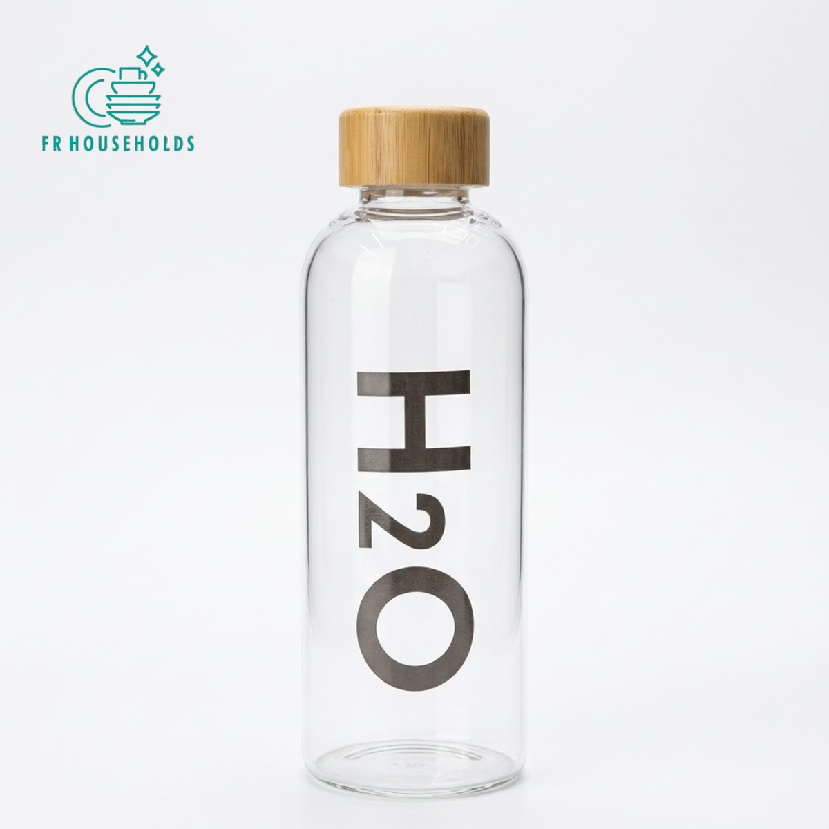 Clear Glass H2O Water Bottle with Bamboo Lid