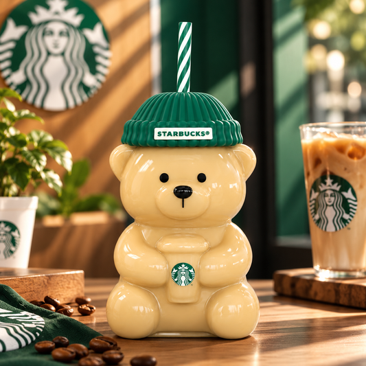 Starbucks Bearista Bear-Shaped Cup with Straw – Green Hat