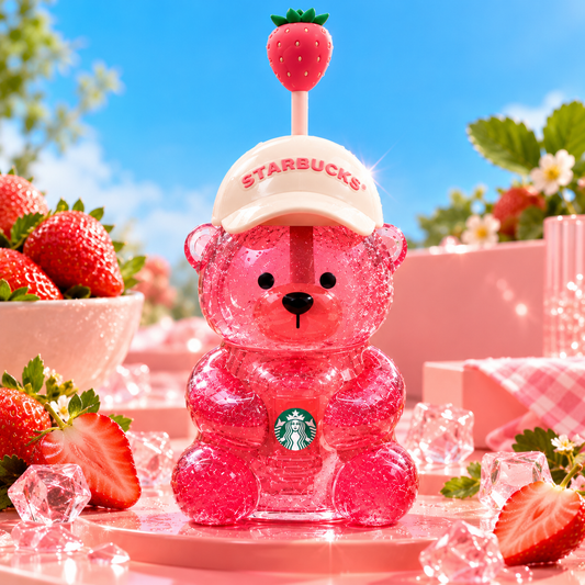 Starbucks Bearista Bear-Shaped Cup with Straw – Pink Hat