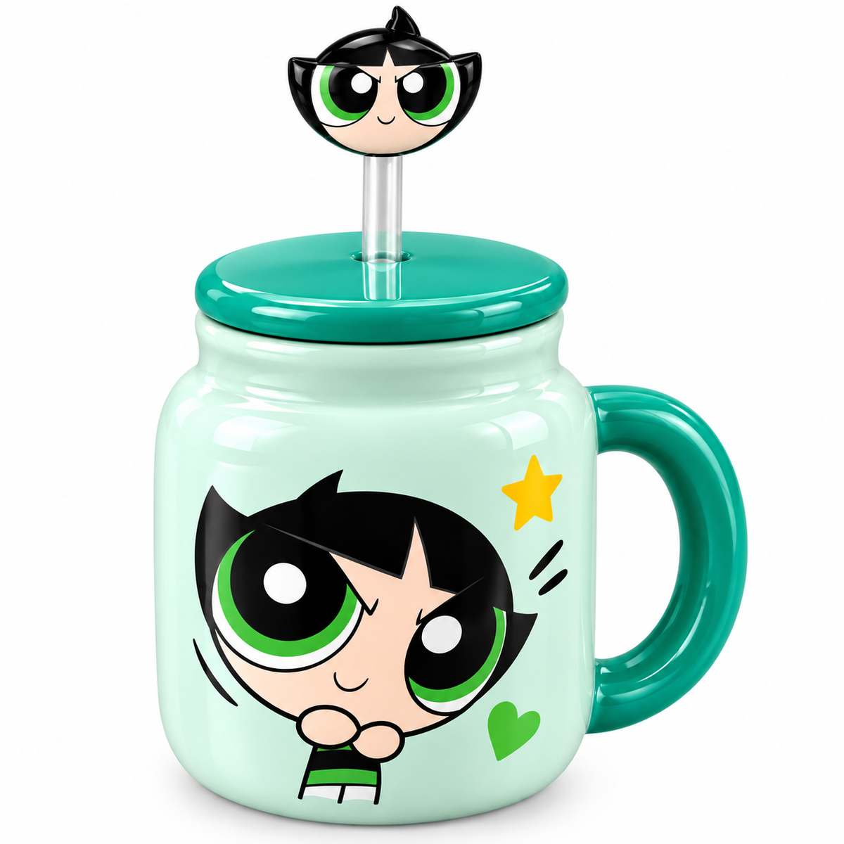The Powerpuff Girls 400ml Ceramic Mug with Lid & Straw