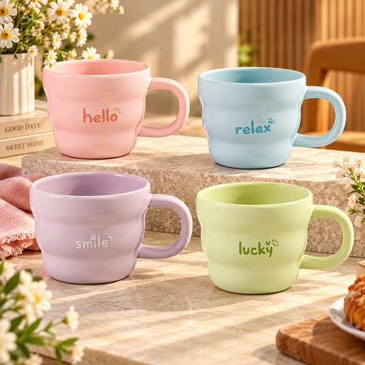 Pastel Colour Coffee Mug – Hello, Relax, Smile & Lucky