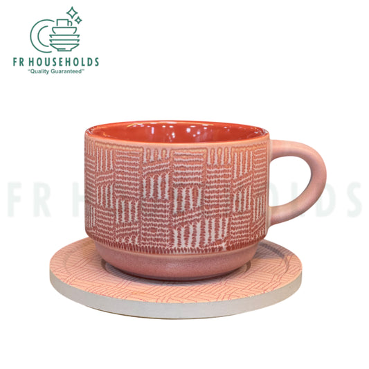 DannyHomes Stoneware Cup & Coasters Set – Rockery Texture Engraving