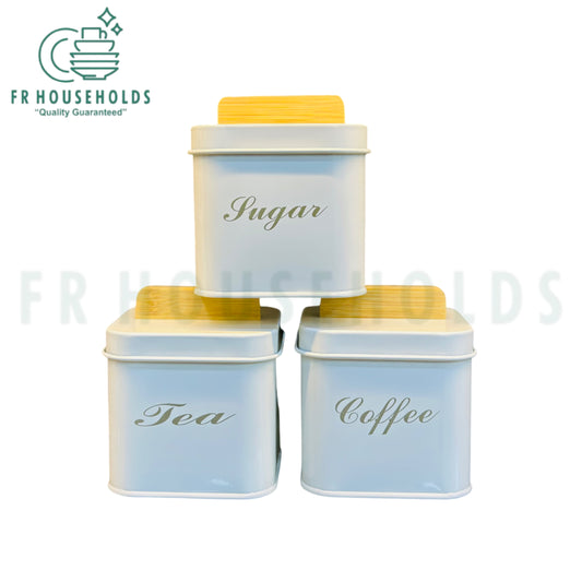 3pcs Tea Coffee & Sugar Airtight Tin Canisters Set