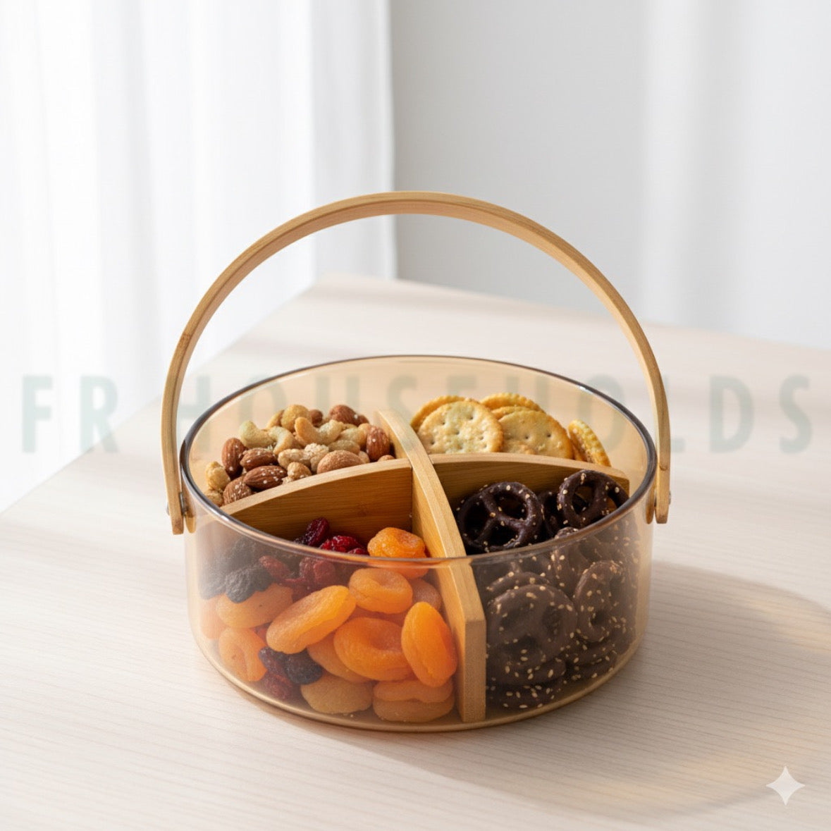 10-Inch Borosilicate Glass Portion Bowl with Wooden Handle – Elegant Serving Bowl for Dry Fruits, Fruits & Sweets