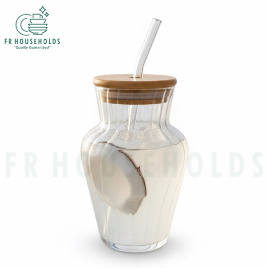 400ml MACCHIATO Serving Glass with Bamboo Lid & Straw – Stylish Eco-Friendly Coffee Tumbler