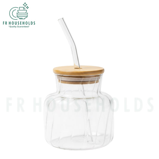 400ml CHICORY Latte Glass with Bamboo Lid & Straw – Modern, Eco-Friendly Drinkware