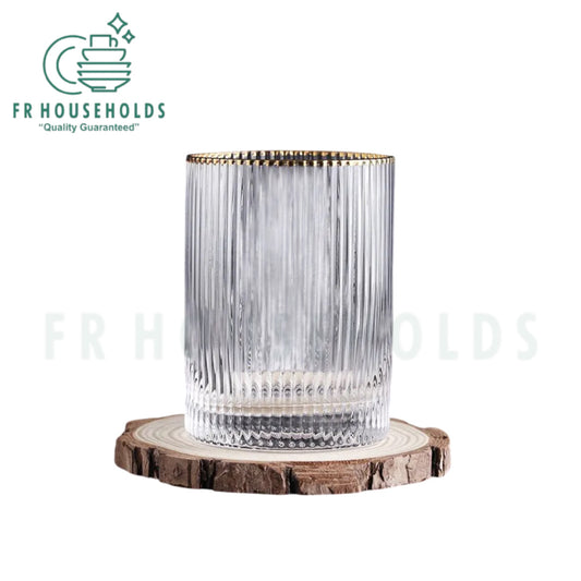 Ribbed Gold Rim Crystal Glass Set - 250ml/9oz - 6PC