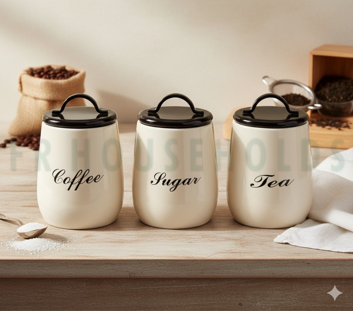 3pcs Tea Coffee & Sugar Airtight Tin Canisters Set