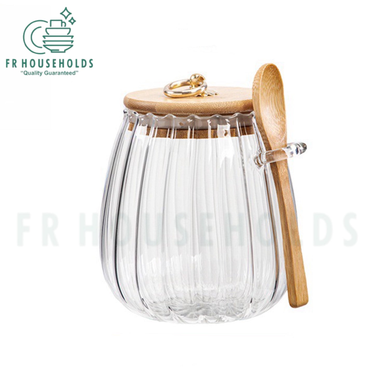 Ripple Round Glass Jar with Wooden Lid & Spoon | 500ml  800ml