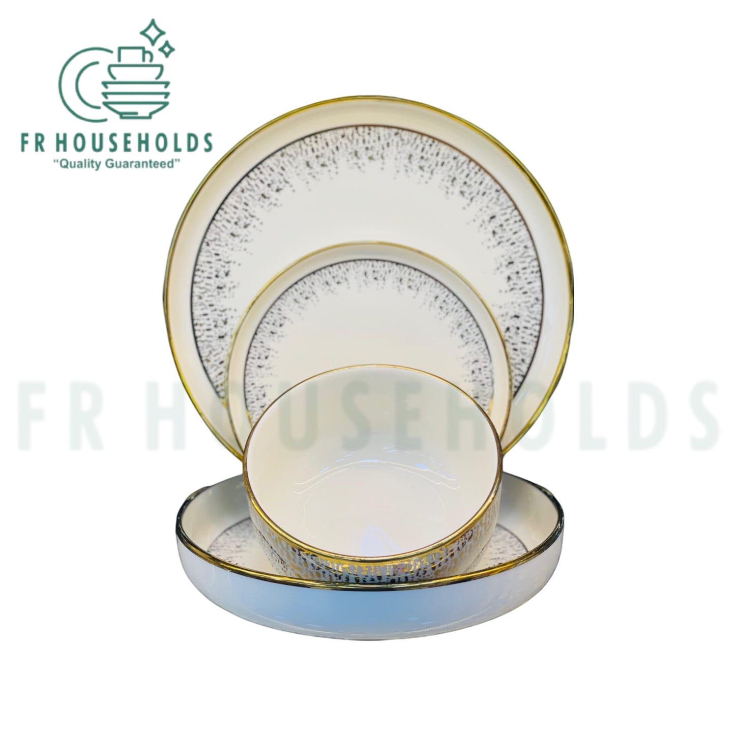 Elegant 24-Piece Porcelain Dinner Set with Luxurious Golden Print – Service for 6