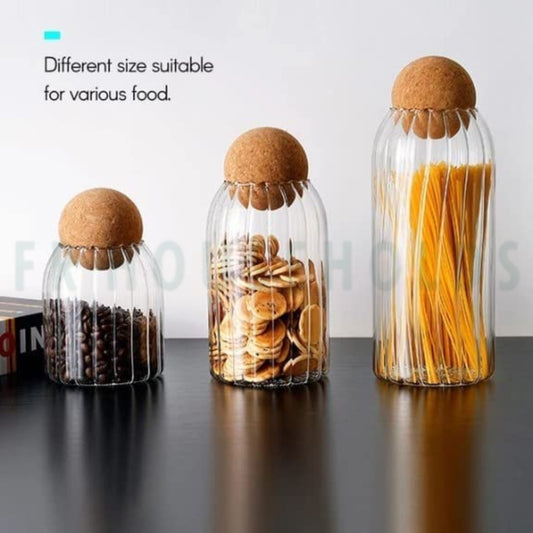 3-Piece Self-Lining Pattern Glass Jar Set with Cork Ball Tops – A Blend of Style & Functionality