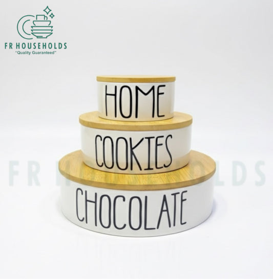 3PCS Porcelain Serving Bowls with Bamboo Lids