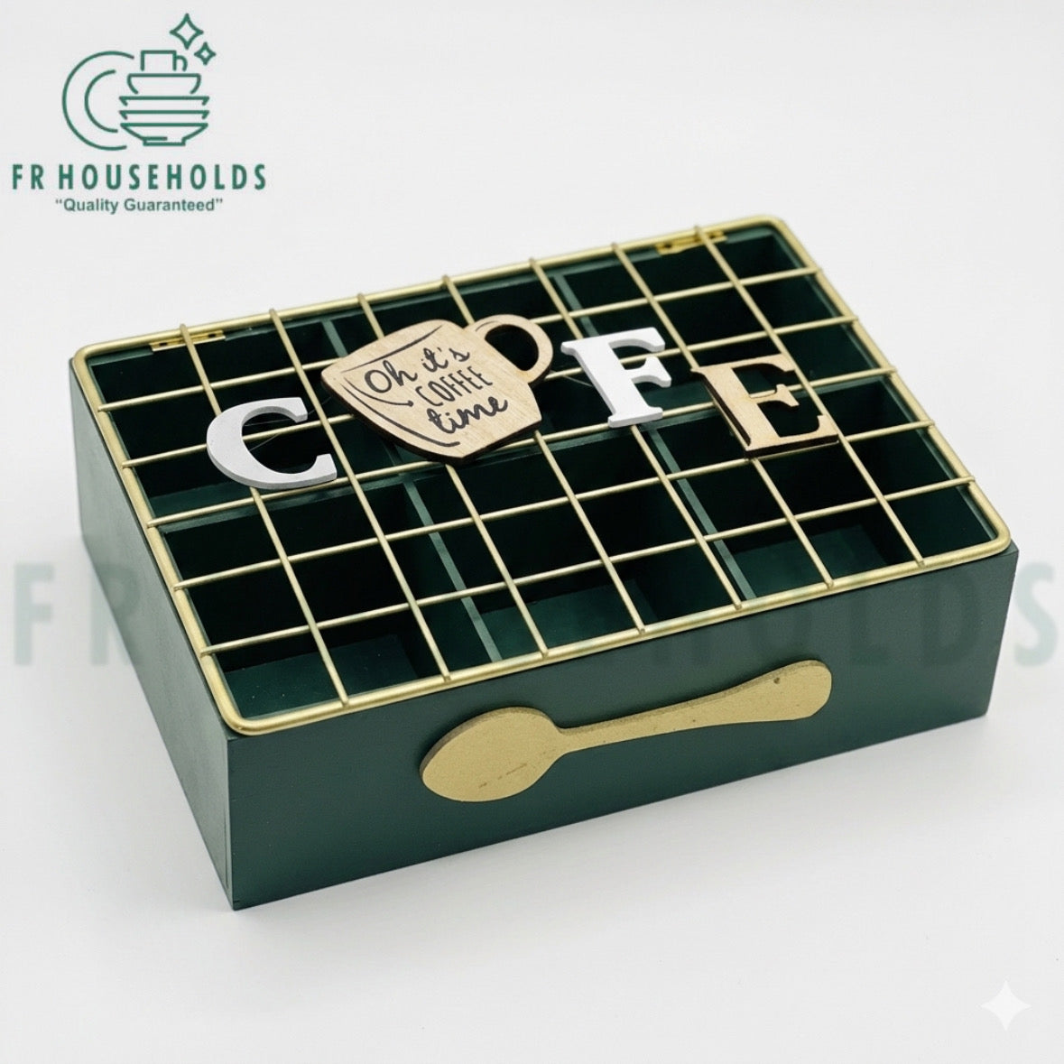 Luxury Wooden Teabags & Coffee Sachets Organizer – Premium Emerald Green Storage Box