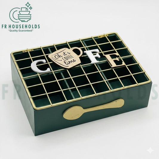 Luxury Wooden Teabags & Coffee Sachets Organizer – Premium Emerald Green Storage Box